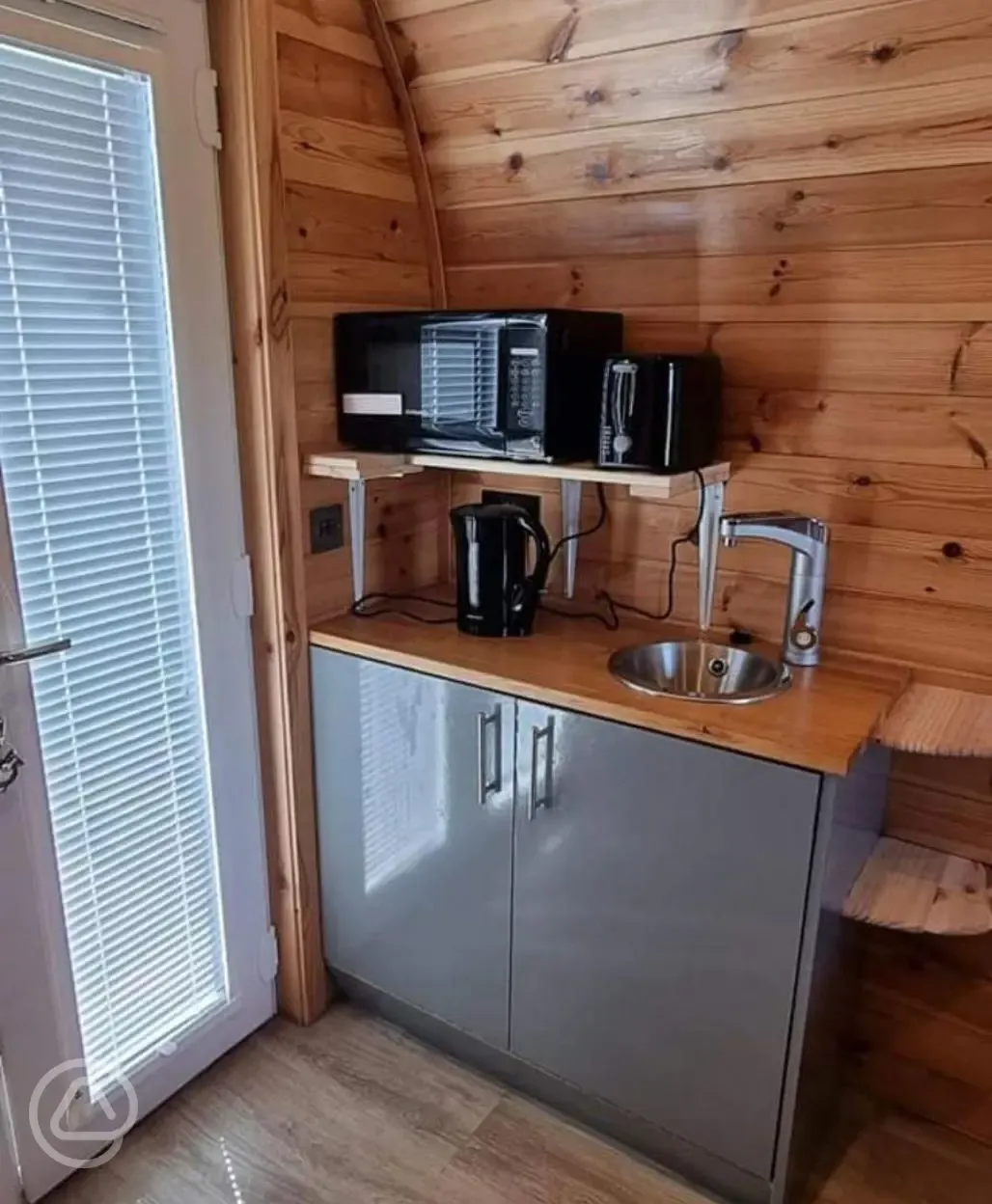 Camping pod kitchen area