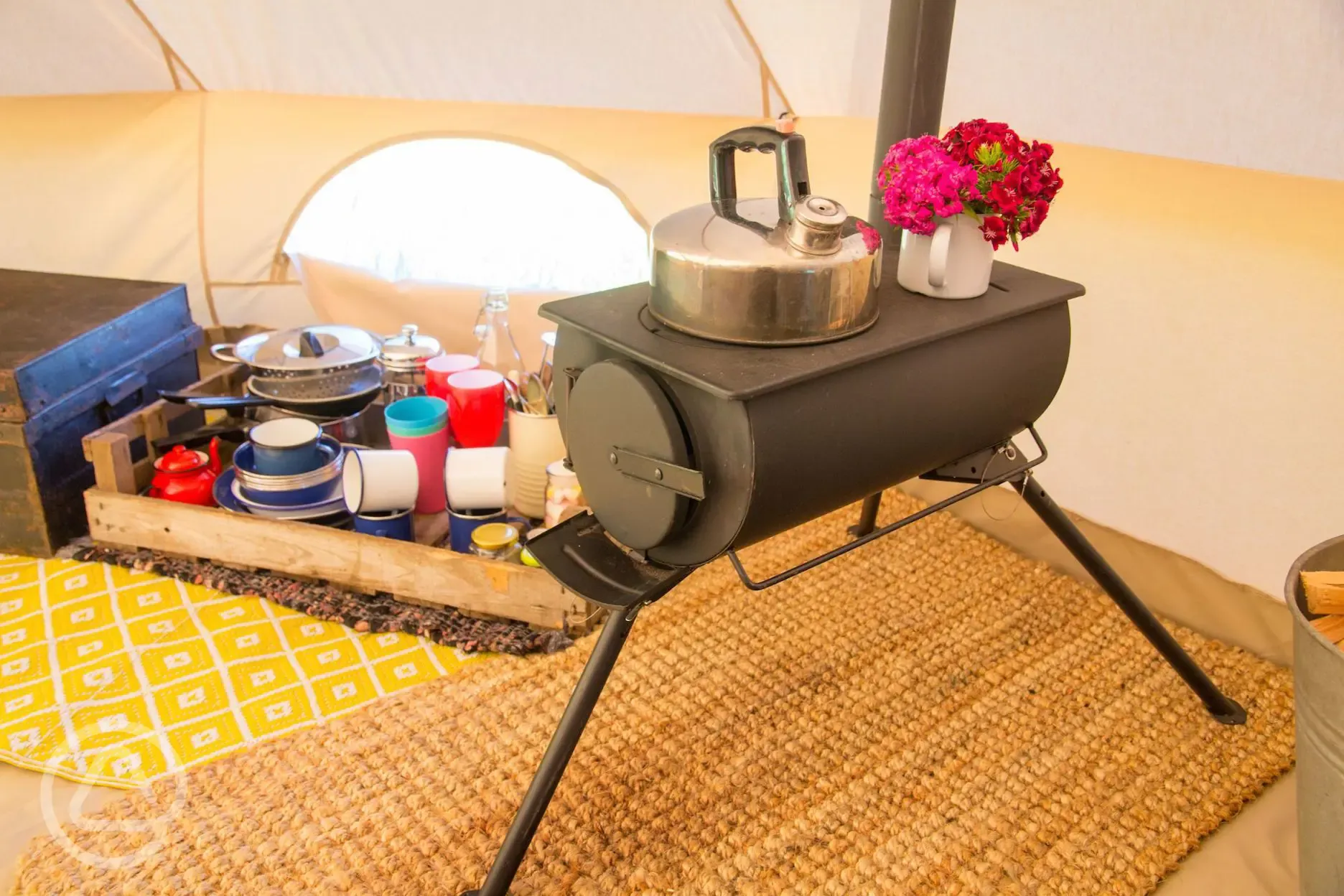 Stoves inside bell tents