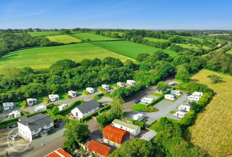 Aerial of The Buttles Caravan Park and countryside views