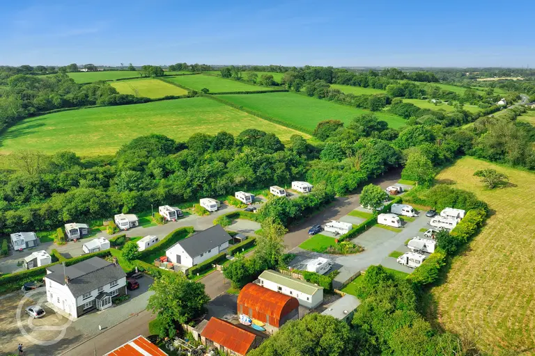 Aerial of The Buttles Caravan Park and countryside views