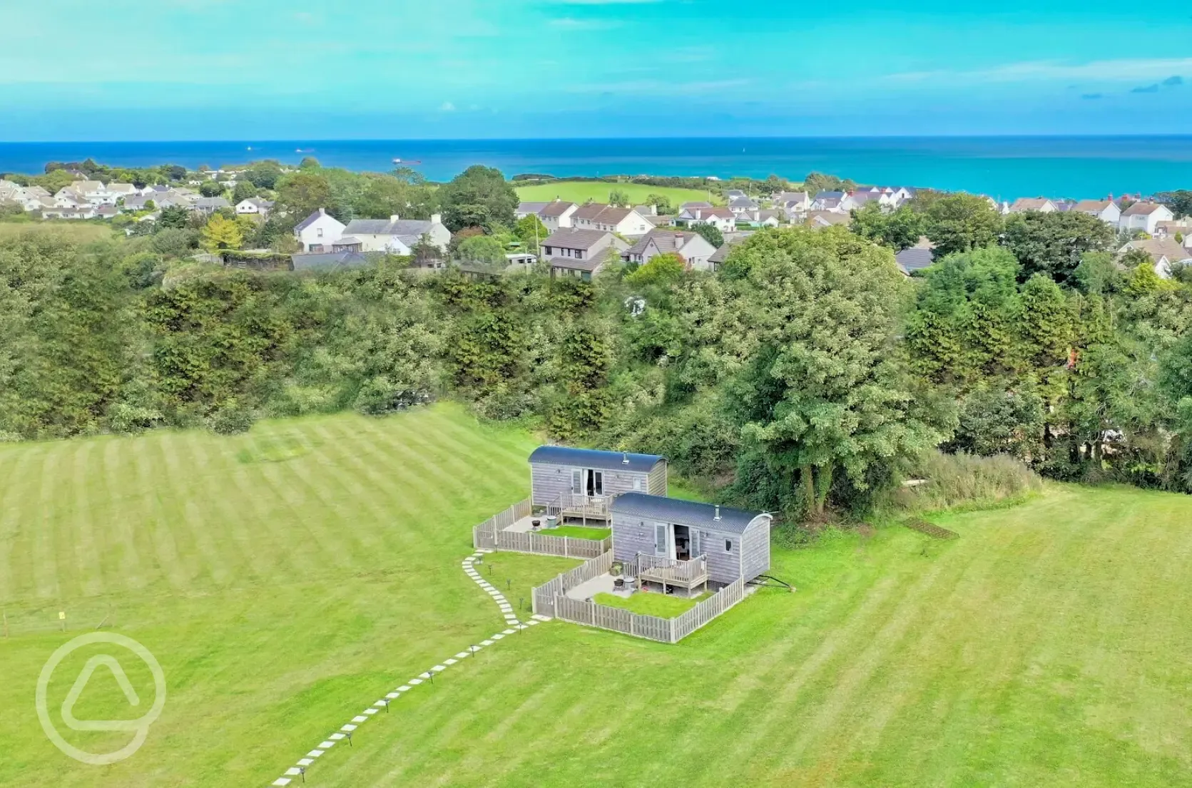 Aerial of the shepherd's huts and coast