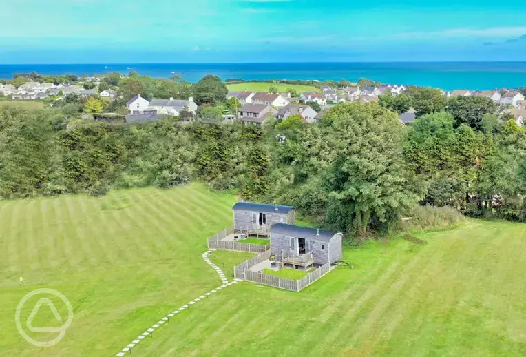 Aerial of the shepherd's huts and coast