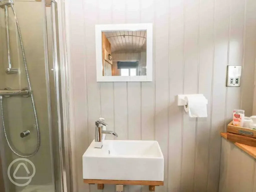 Shepherd's hut ensuite bathroom