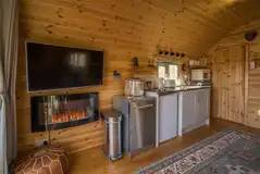 Suilven view ensuite glamping pod kitchen area