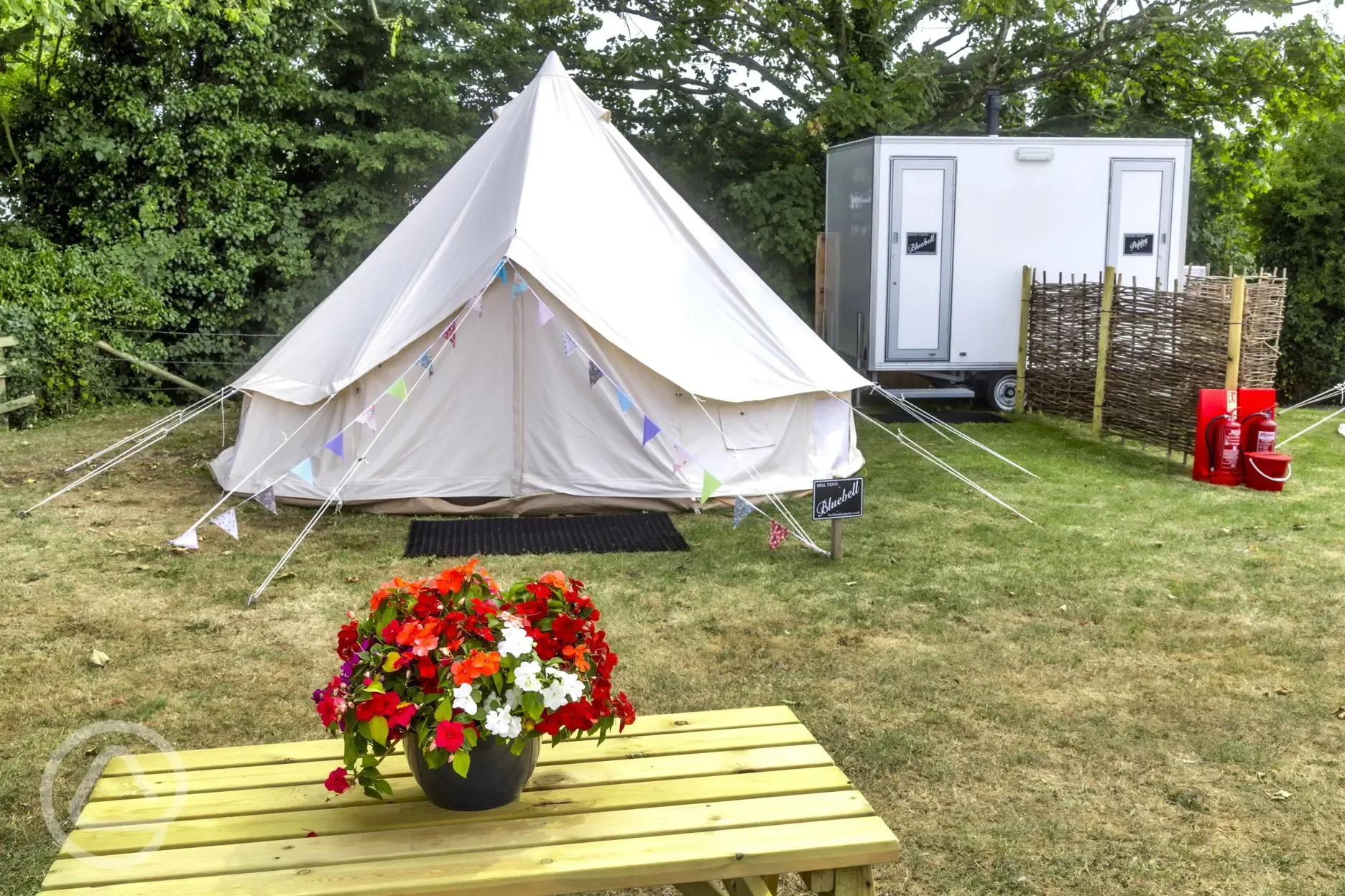 Bell tent and picnic bench