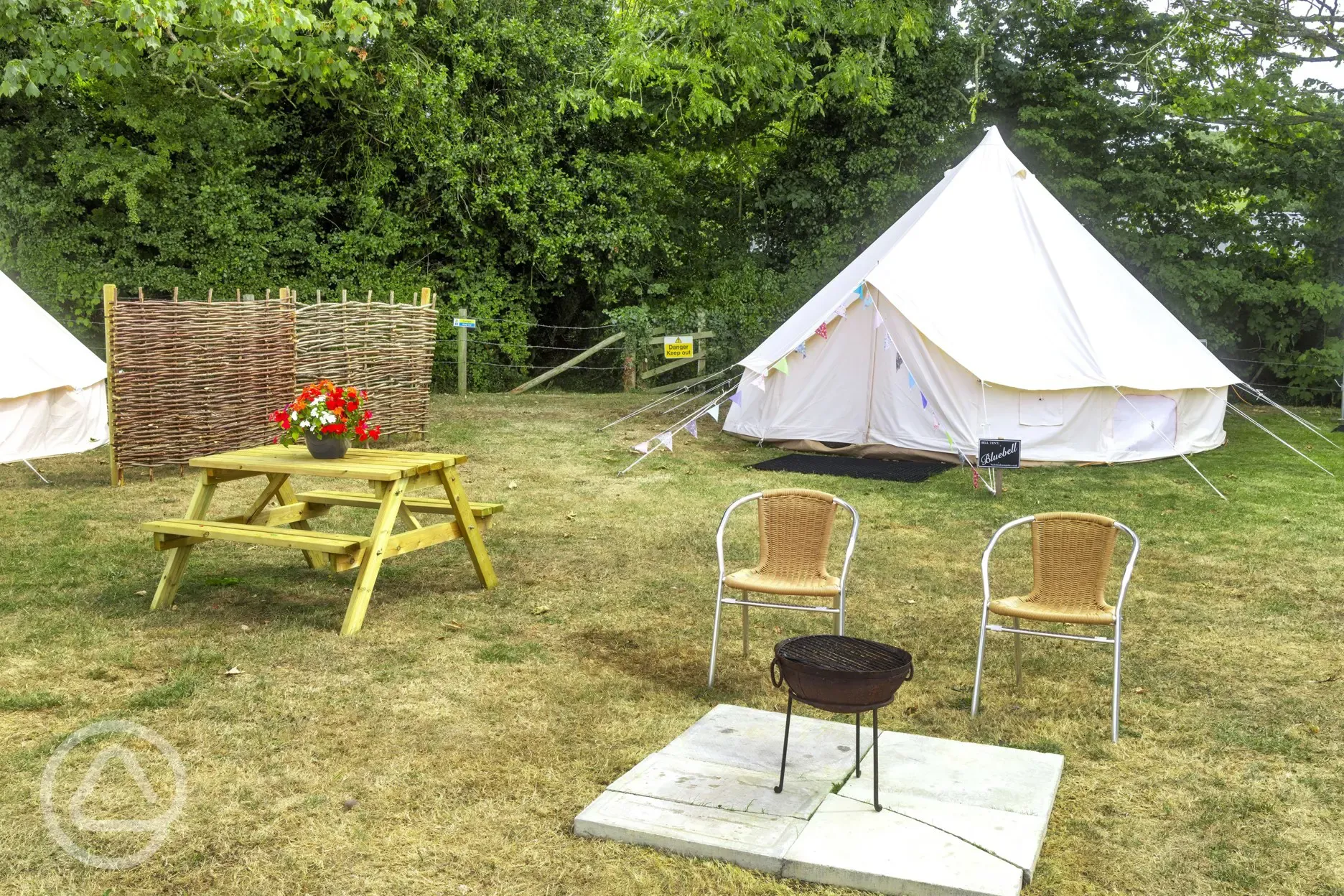 Bell tents with private outdoor areas and fire pits