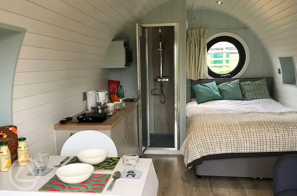 Ensuite glamping pod interior