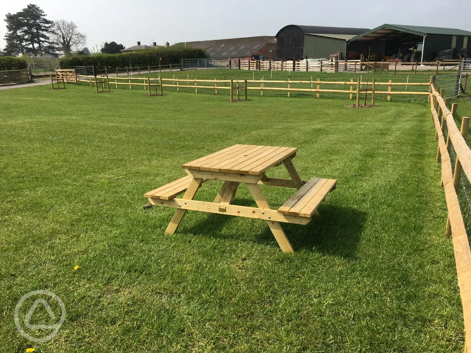 Picnic tables on the large grass area
