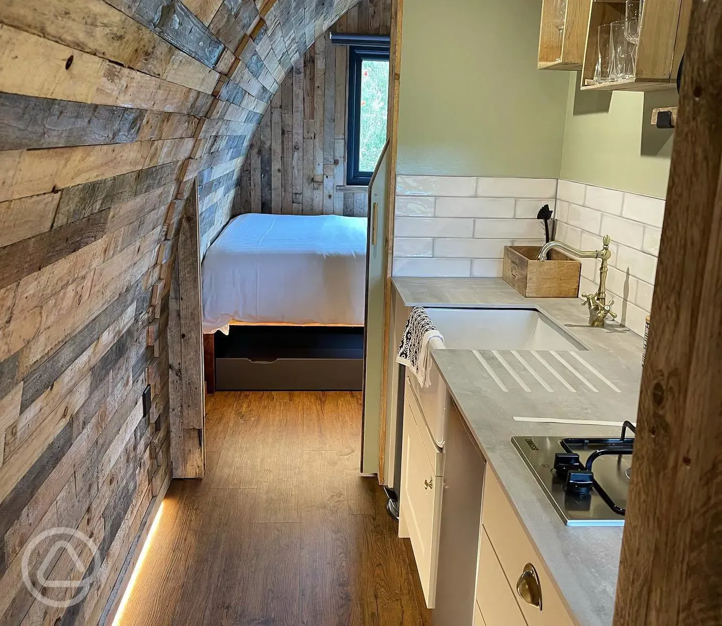 Luxury glamping pod kitchen area