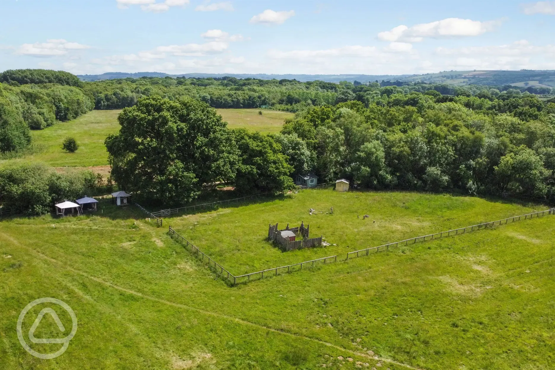 Aerial of non electric grass tent pitches