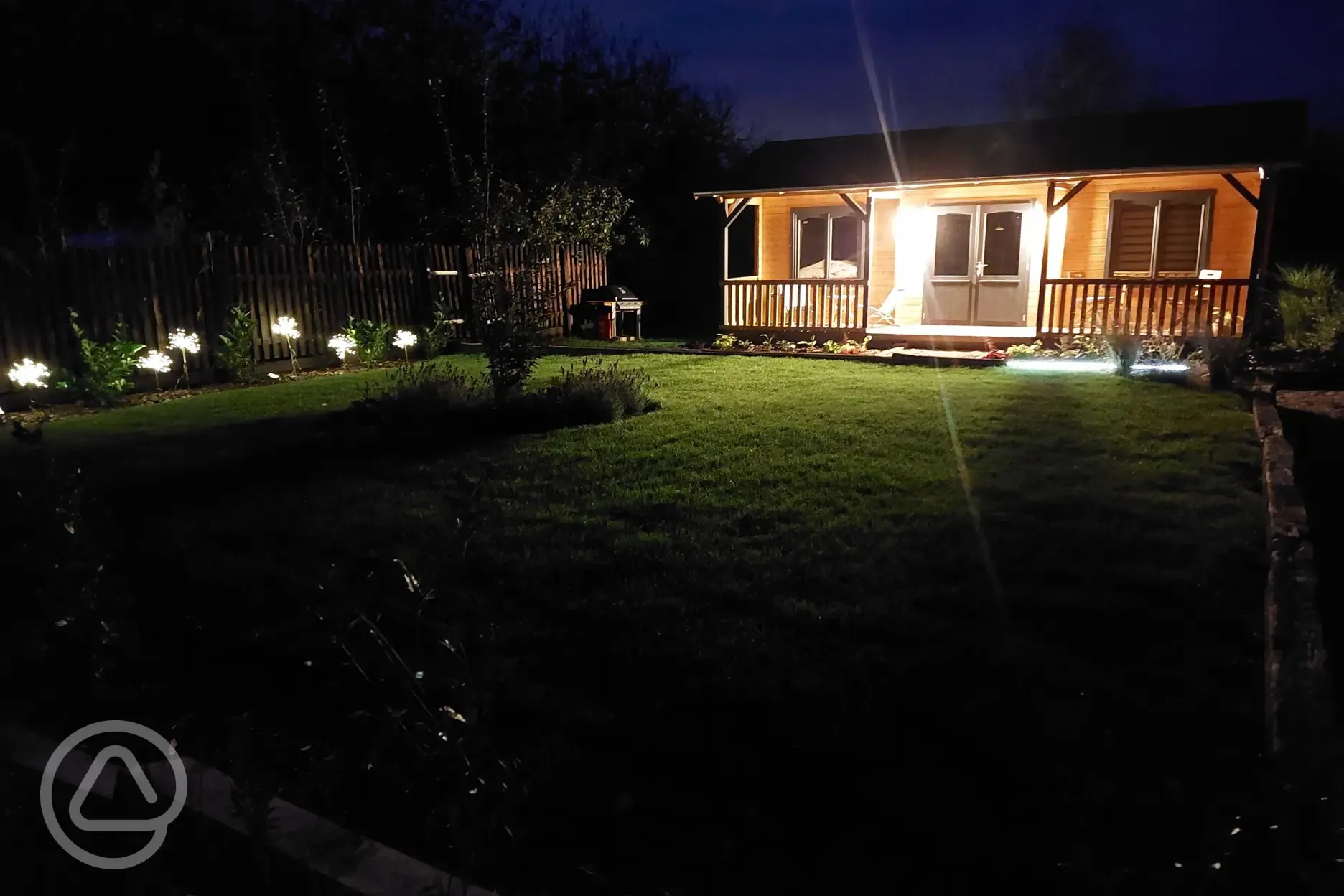 Courtyard cabin at night