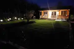 Courtyard cabin at night