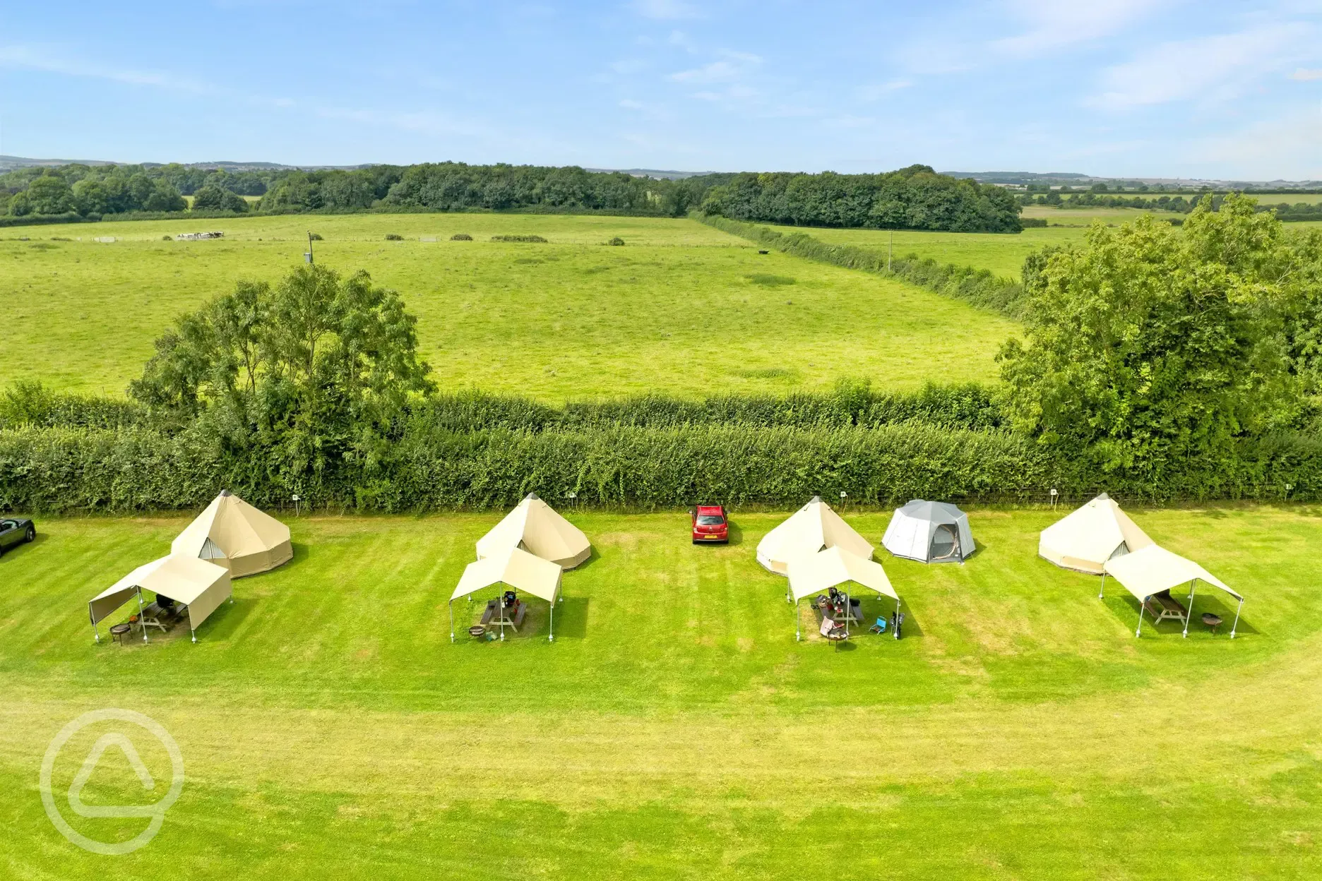 Aerial of bell tents