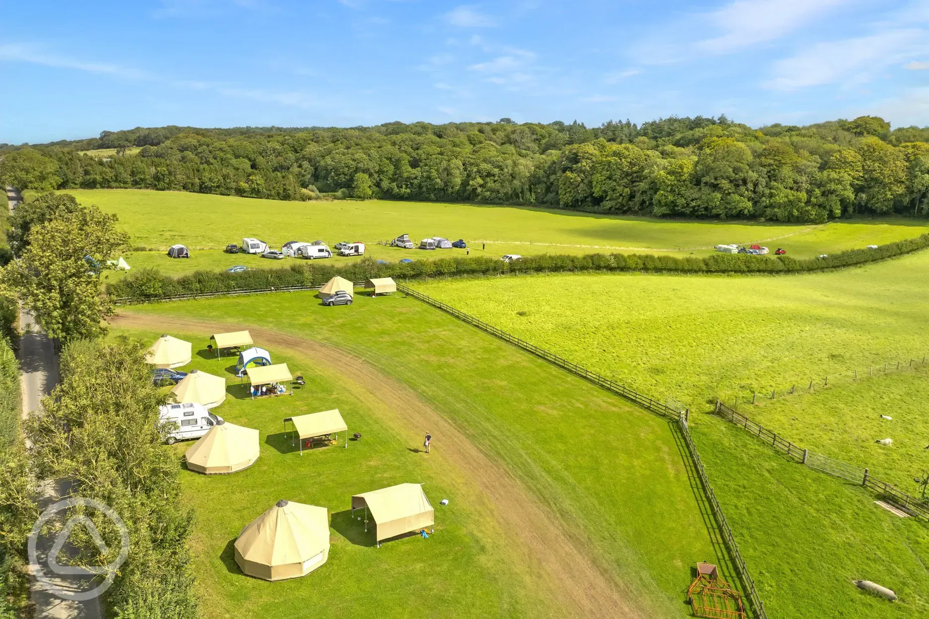 Aerial of bell tents