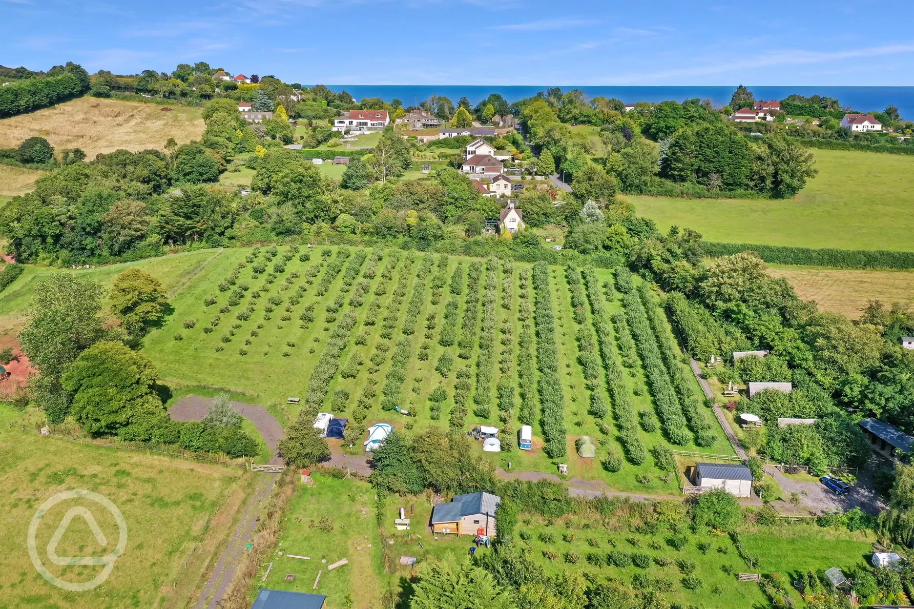 Aerial of the campsite and orchard