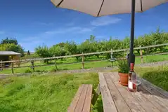 Converted chicken shed pod outdoor seating