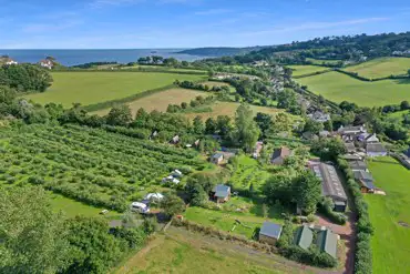 Aerial of the campsite with sea views