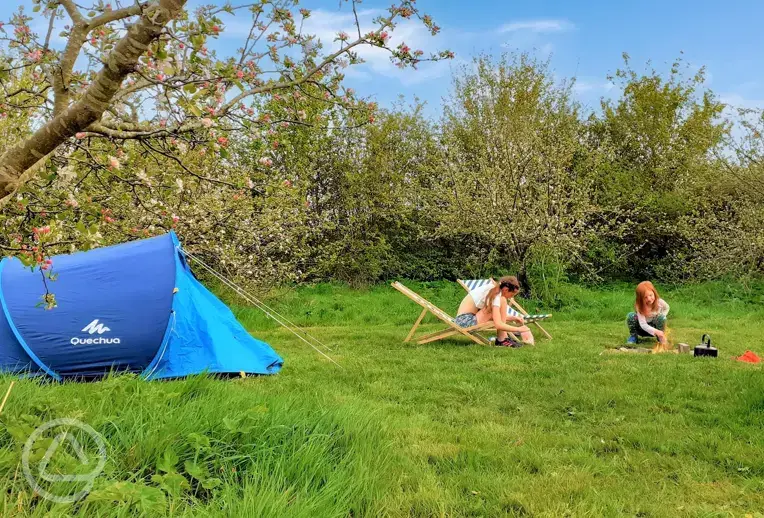 Non-electric grass pitch with fire pit
