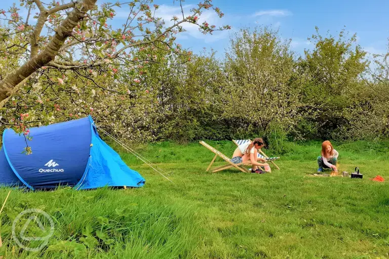 Non-electric grass pitch with fire pit