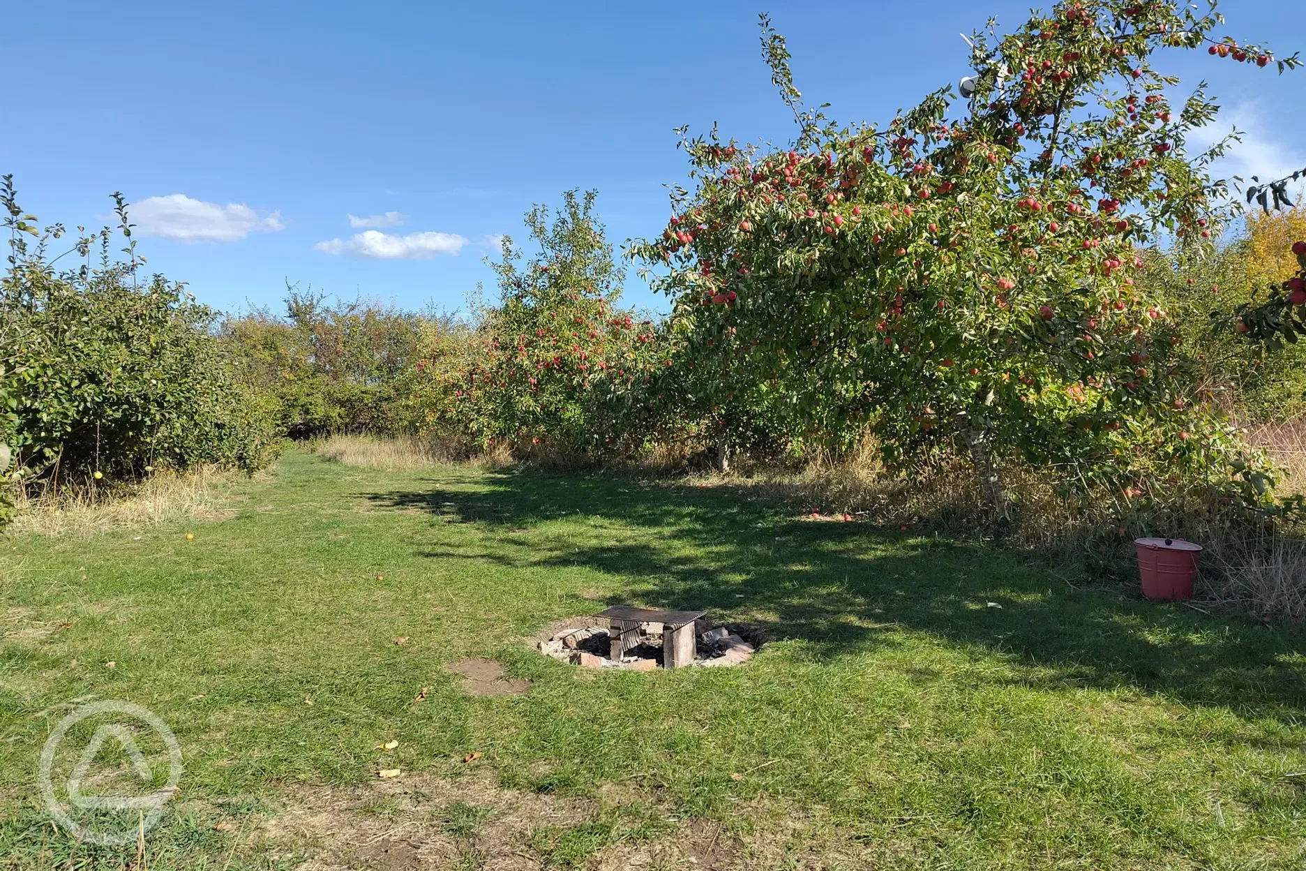 Non-electric grass pitch with fire pit