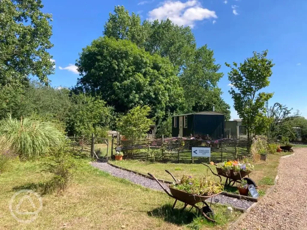 Pond view shepherd's hut