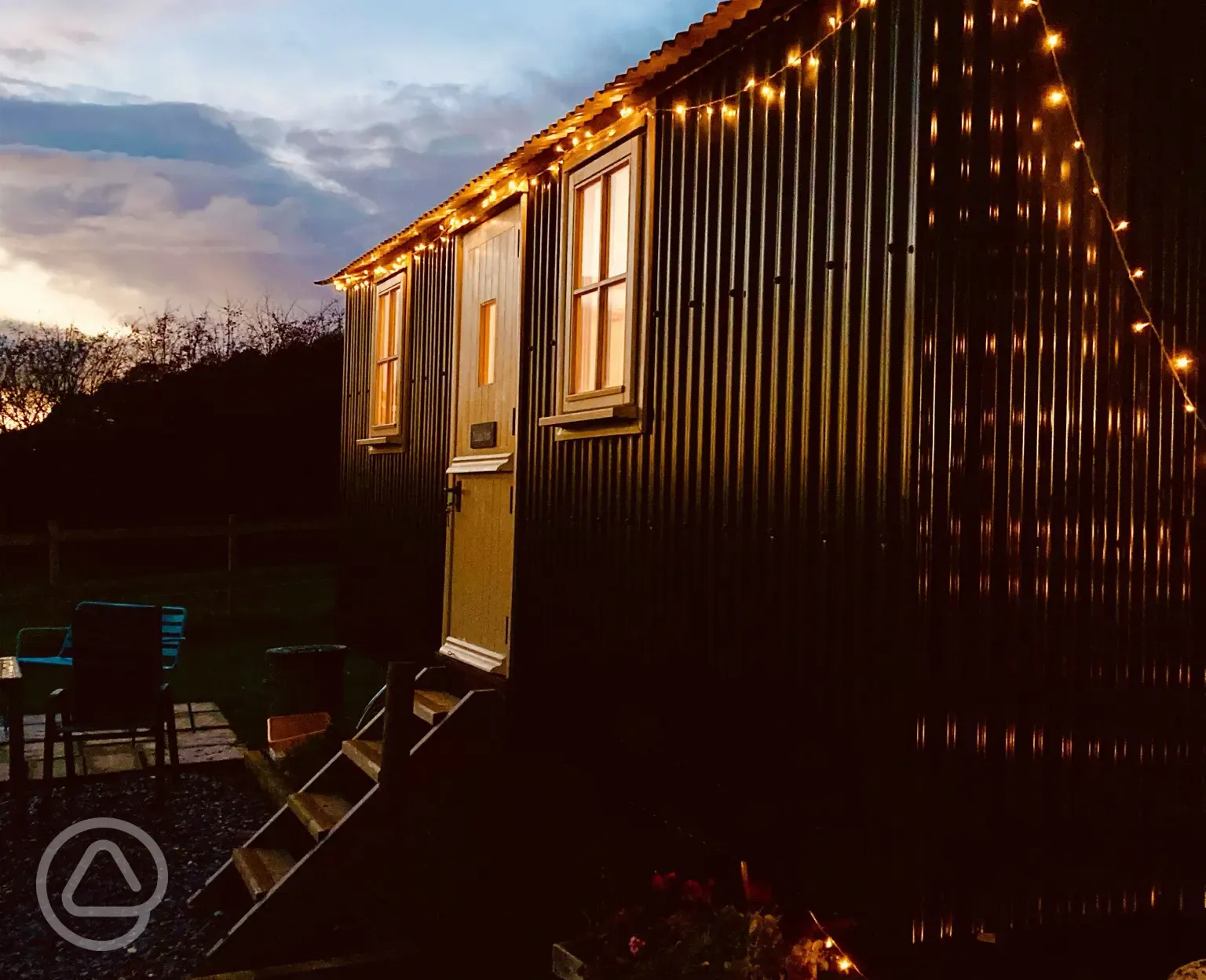 Shepherd's hut at night