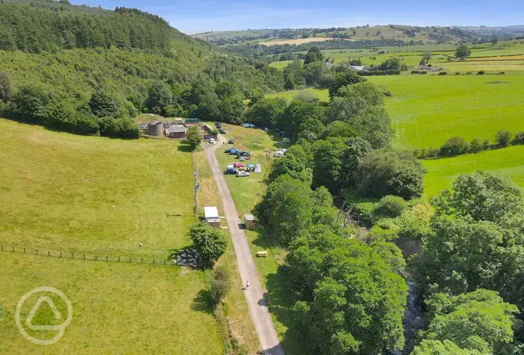 Aerial of Caldbeck Camping on the Cumbrian Way footpath