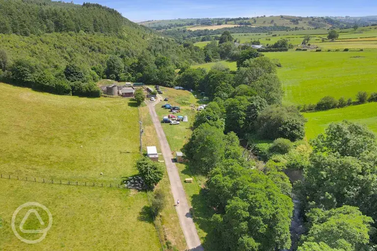 Aerial of Caldbeck Camping on the Cumbrian Way footpath