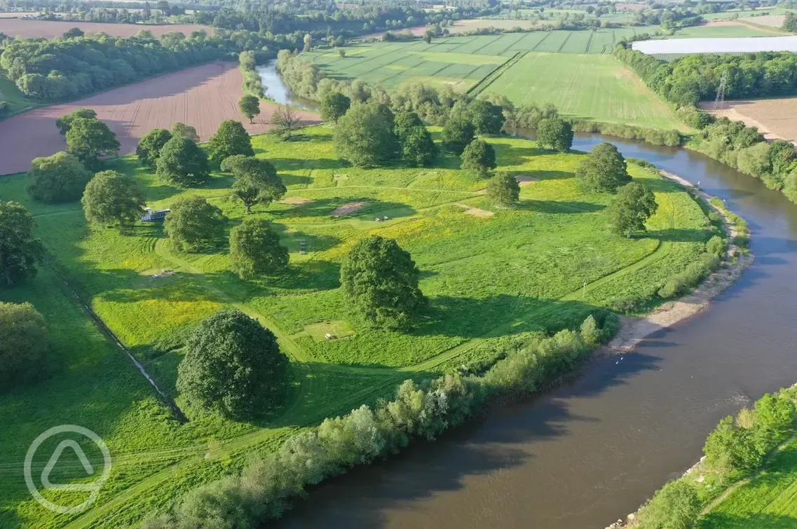 Aerial of the campsite and River Wye