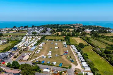 Aerial of Wall Park Touring and Centry Road Camping Site to St Mary's Bay