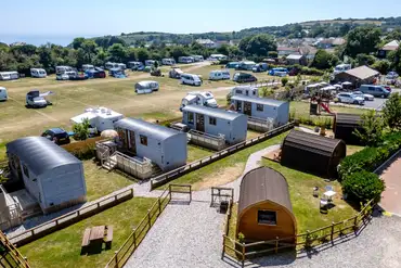 View of the glamping area backing on to the grass pitches