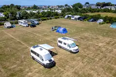 Aerial of the grass camping and touring pitches