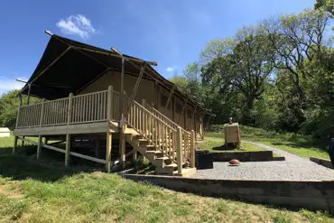 Raised deck with private patio area for relaxing together