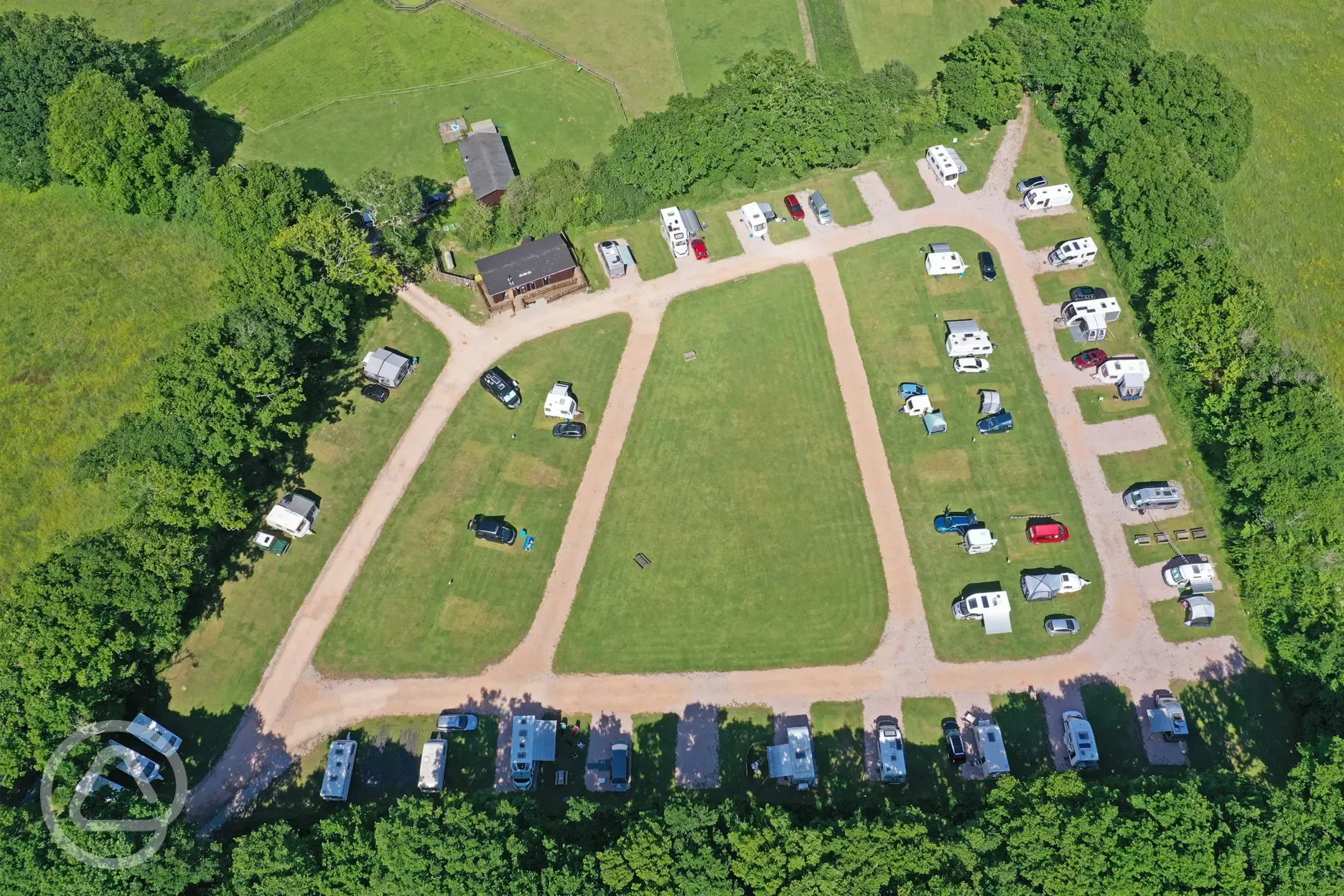 Oakmoor Touring Park Aerial of grass and hardstanding pitches