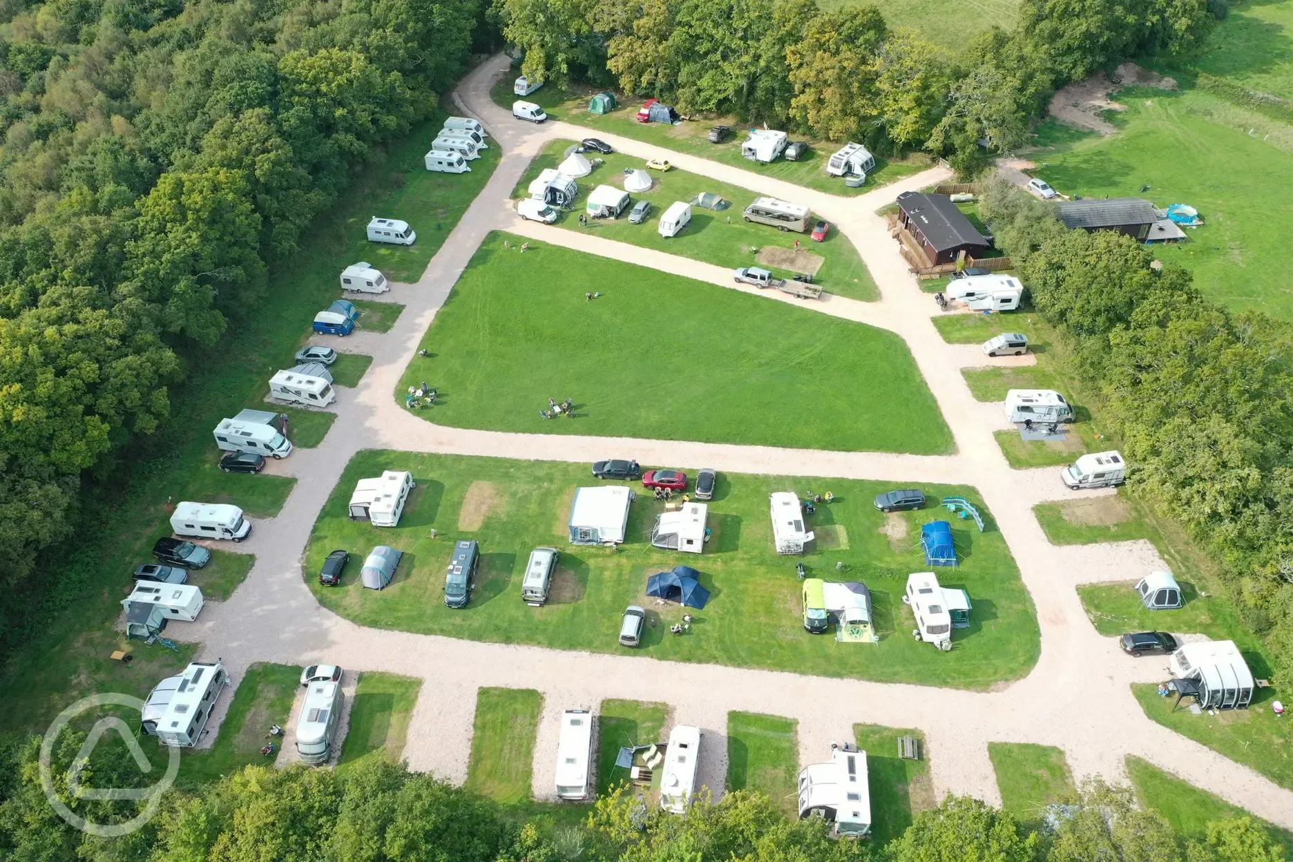 Oakmoor Touring Park Aerial of grass and hardstanding pitches
