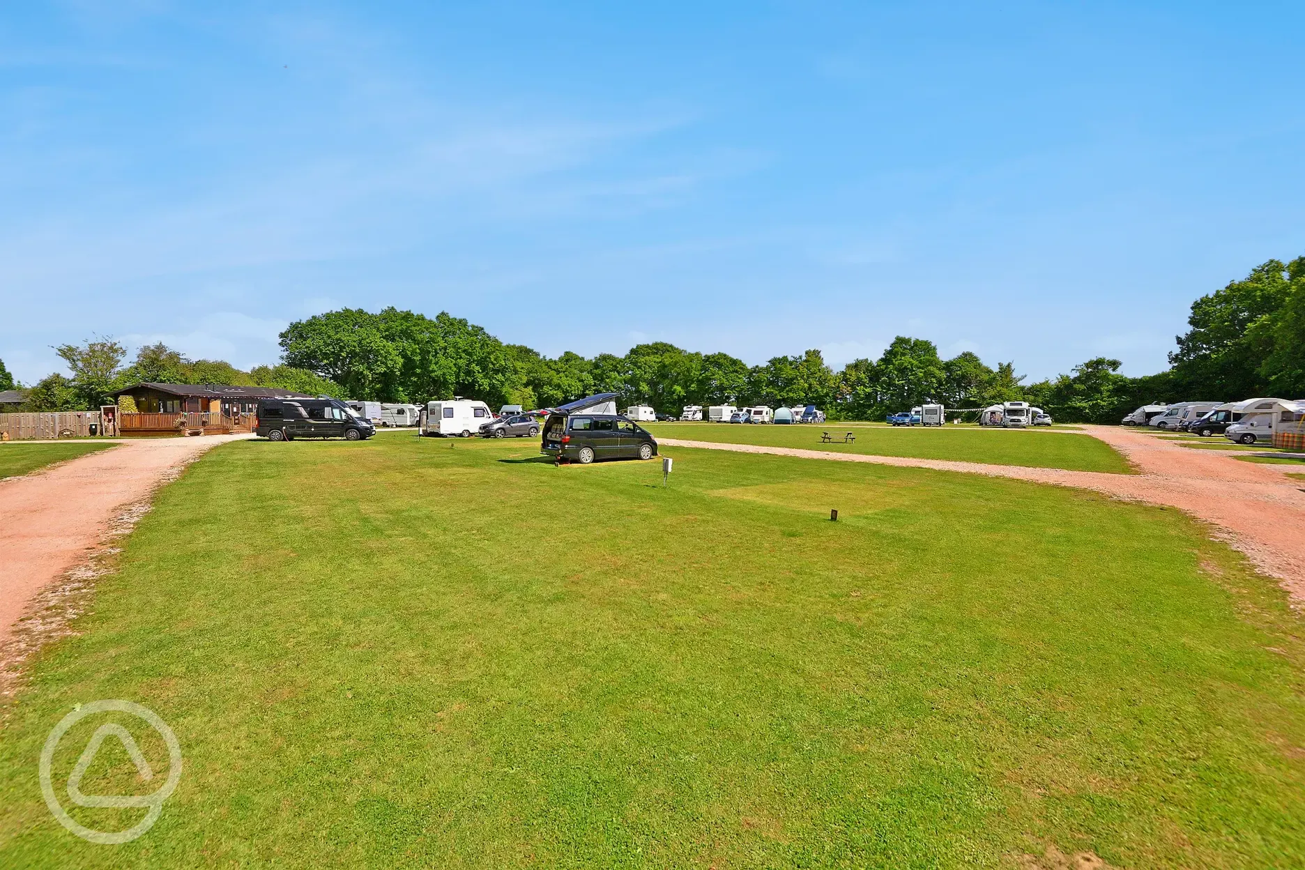 Electric grass pitches at Oakmoor Touring Park