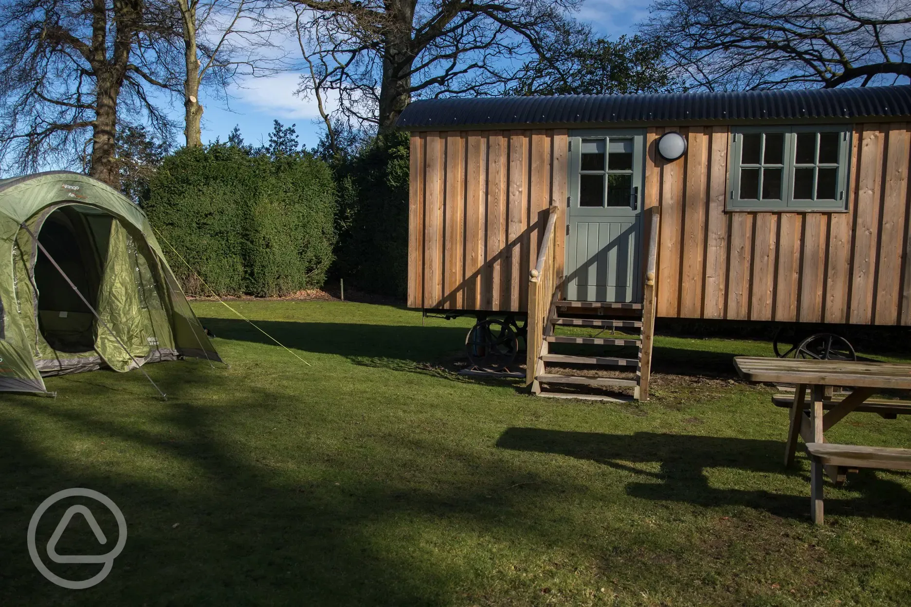 Shepherd's hut and tent pitch