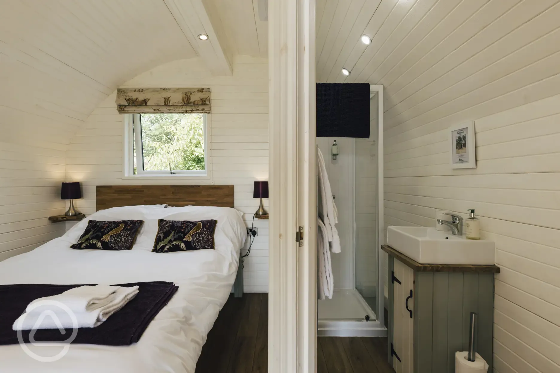 Four person pod interior and ensuite