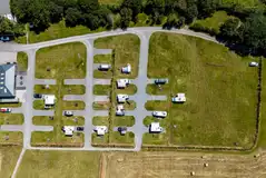 Aerial of the grass and hardstanding camping areas