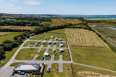 Aerial of the campsite towards Instow Beach