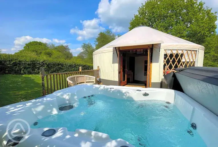 Yurt with a hot tub