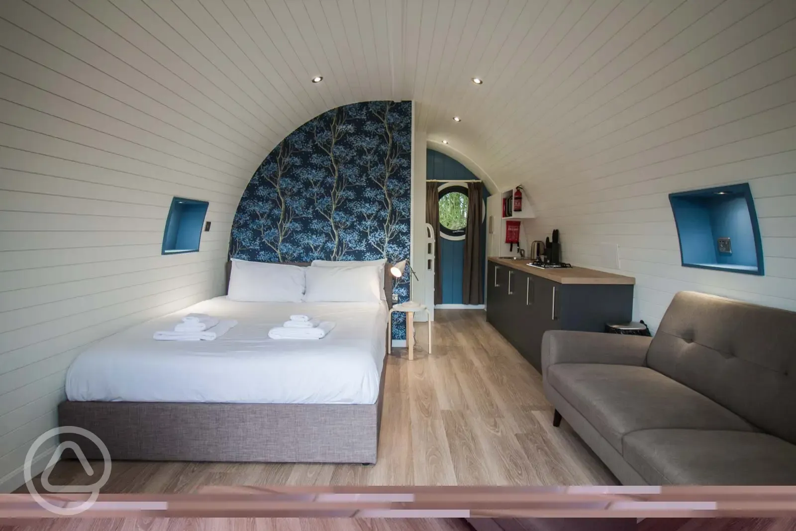 Family glamping pod interior