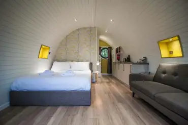 Family glamping pod interior