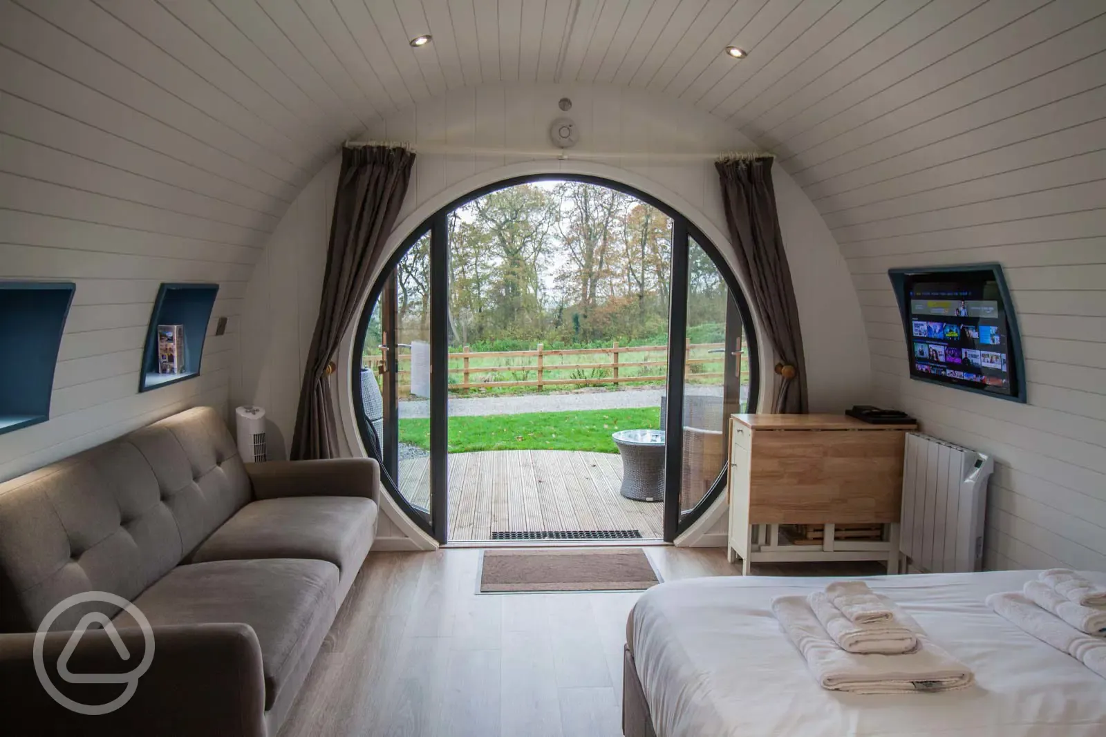 Family glamping pod interior