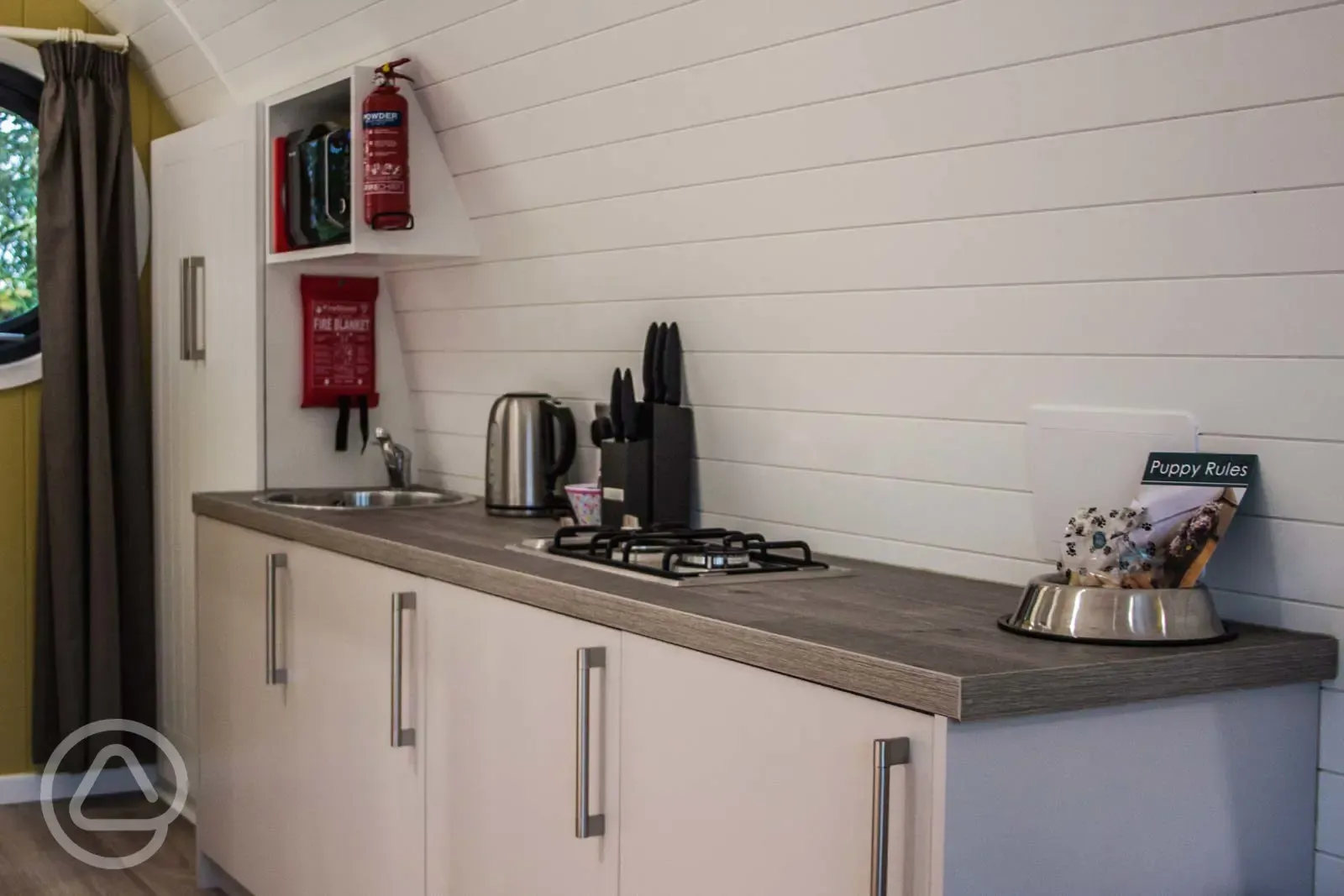 Family glamping pod kitchen