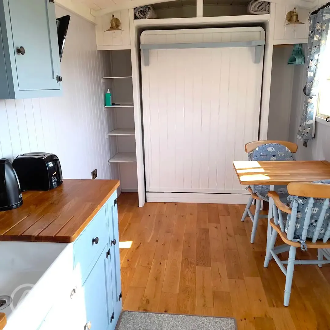 Shepherd's hut interior 