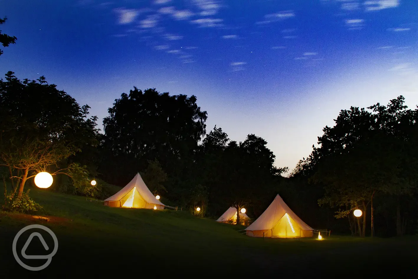 Bell tents at night