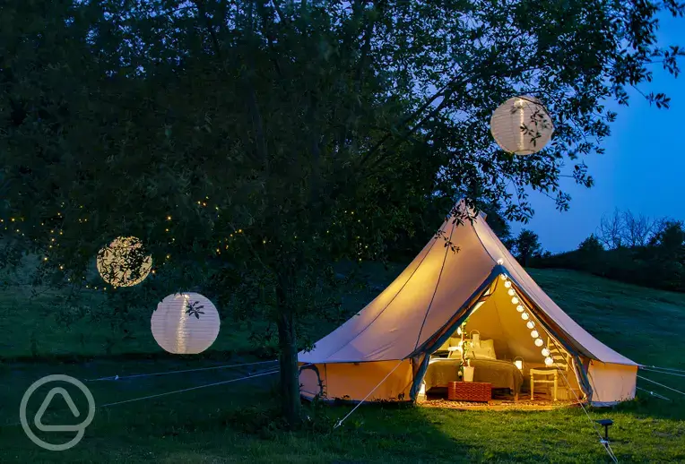Bell tents at night
