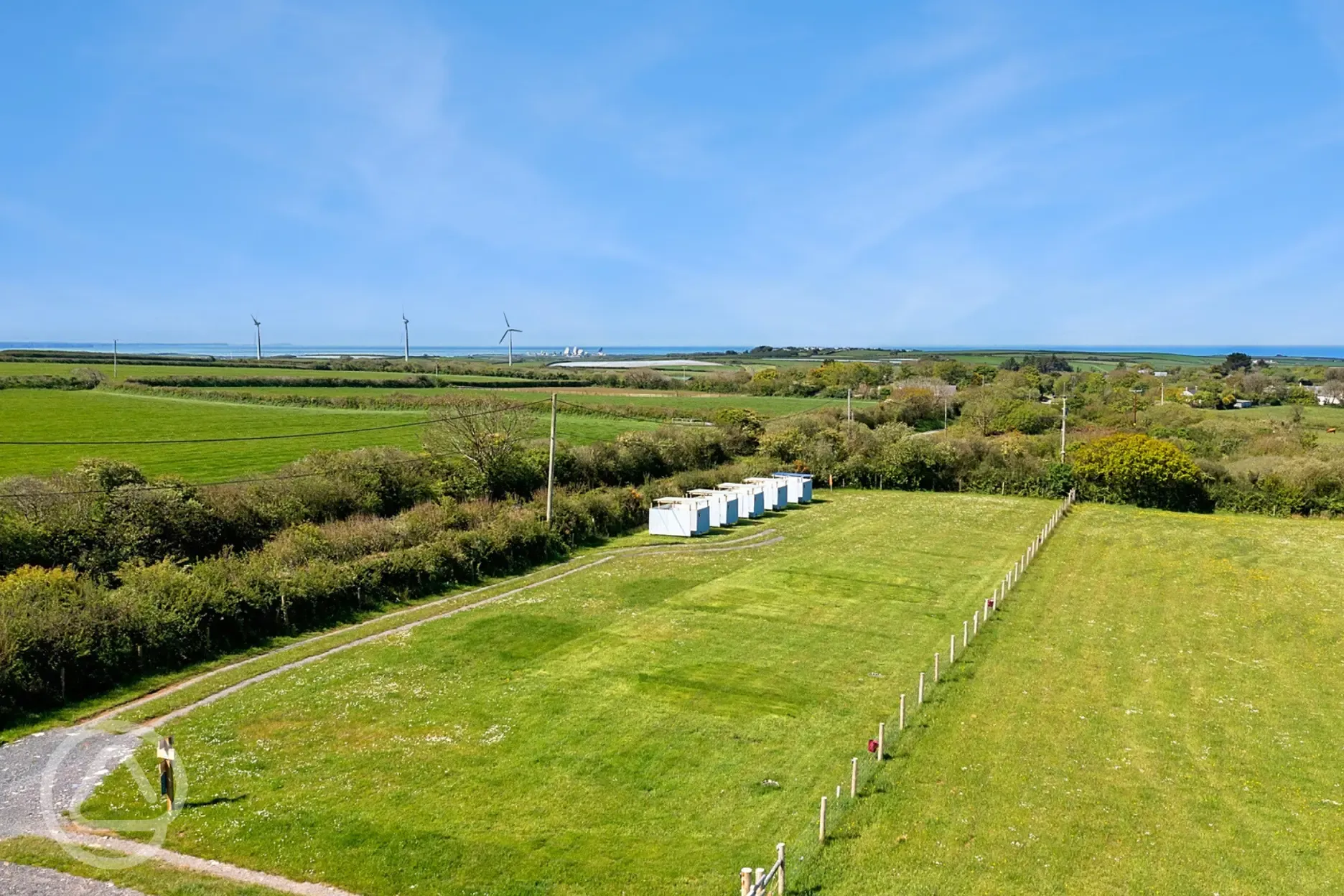 Aerial of the camping meadow and facilities