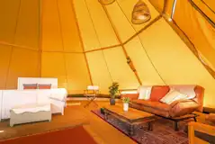 Piran Kata tipi interior with a double bed and double sofa bed